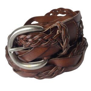 Braided Belt Retro Adjustable Brown Leather Women's 45" SZ XL Classic Western